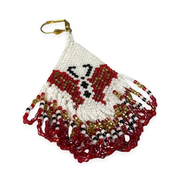 Gorgeous Seed Bead Native American Style Pierced Earrings Butterfly Maroon Gold - Picture 5 of 8